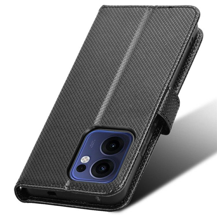 For Oppo Reno13 F 5G  /  Reno13 F 4G Case PU Leather Diamond Texture Wallet Phone Cover - Black
