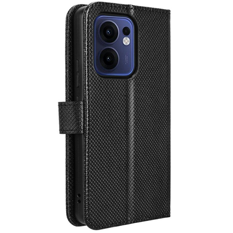 For Oppo Reno13 F 5G  /  Reno13 F 4G Case PU Leather Diamond Texture Wallet Phone Cover - Black