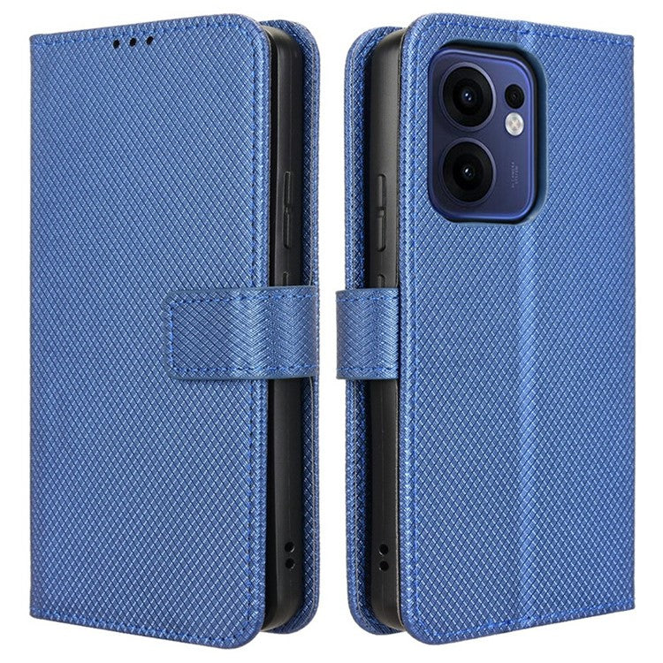 For Oppo Reno13 F 5G  /  Reno13 F 4G Case PU Leather Diamond Texture Wallet Phone Cover - Blue
