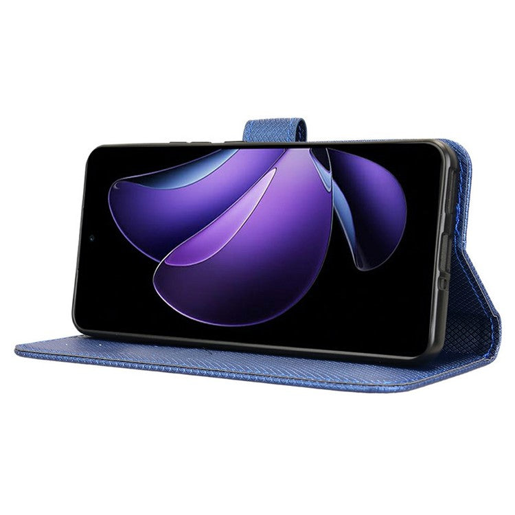 For Oppo Reno13 F 5G  /  Reno13 F 4G Case PU Leather Diamond Texture Wallet Phone Cover - Blue