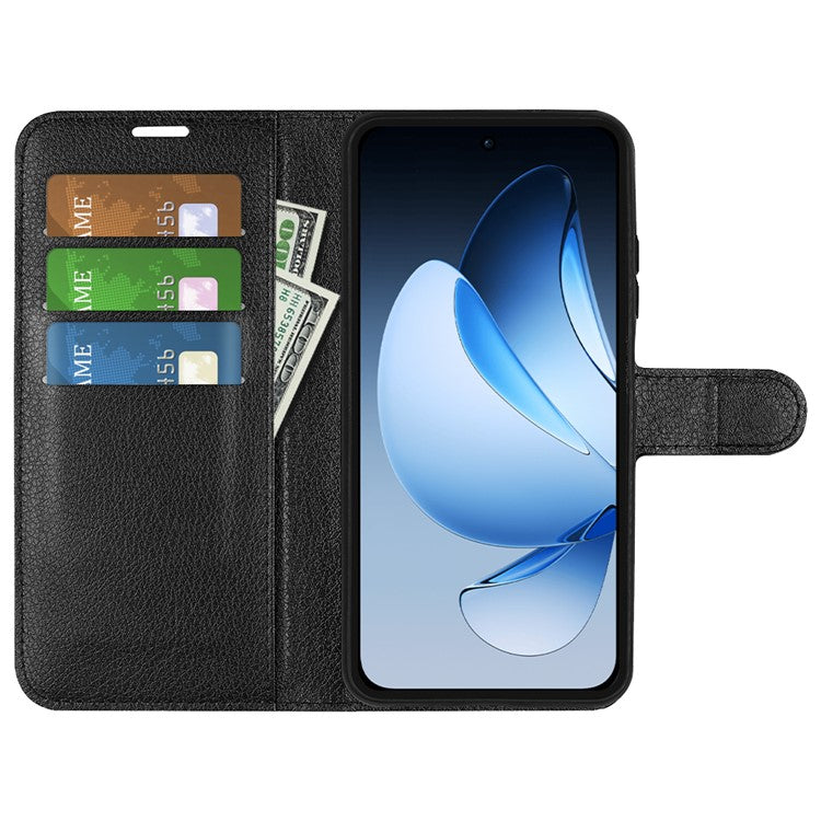 For Oppo Reno13 5G (Global) Case Litchi Texture Shockproof Leather Wallet Phone Cover - Black