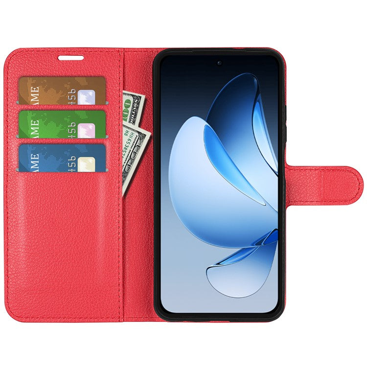 For Oppo Reno13 5G (Global) Case Litchi Texture Shockproof Leather Wallet Phone Cover - Red