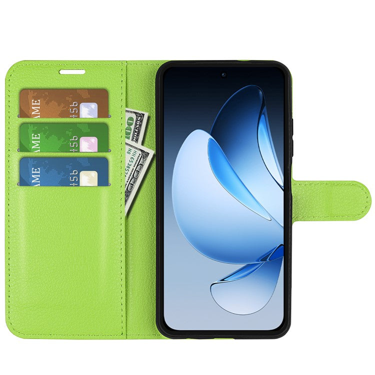 For Oppo Reno13 5G (Global) Case Litchi Texture Shockproof Leather Wallet Phone Cover - Green