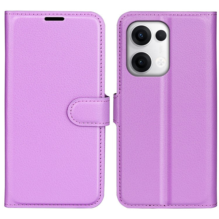 For Oppo Reno13 5G (Global) Case Litchi Texture Shockproof Leather Wallet Phone Cover - Purple