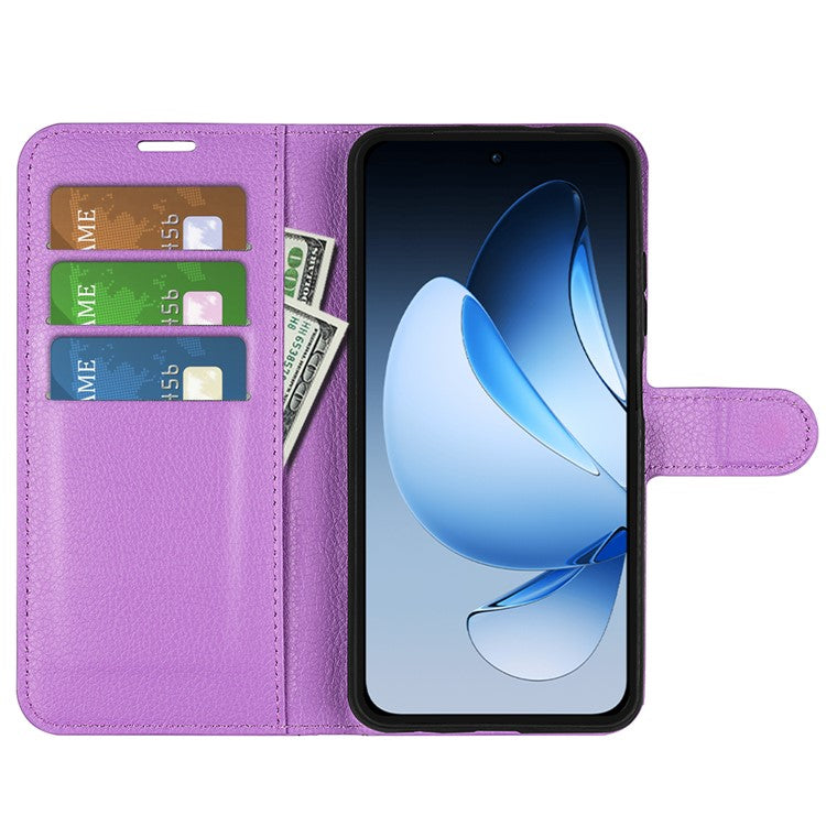 For Oppo Reno13 5G (Global) Case Litchi Texture Shockproof Leather Wallet Phone Cover - Purple