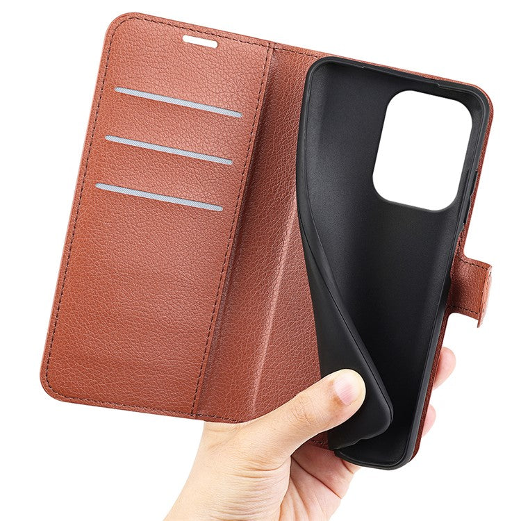 For Oppo Reno13 5G (Global) Case Litchi Texture Shockproof Leather Wallet Phone Cover - Brown
