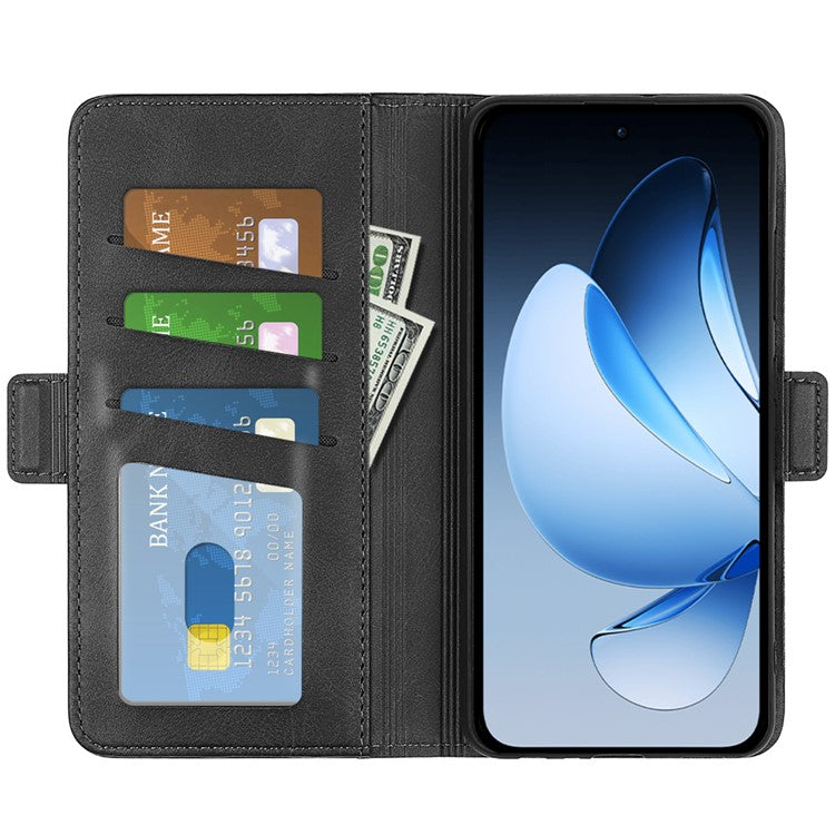 For Oppo Reno13 5G (Global) Stand Case Calf Texture Leather Wallet Phone Cover - Black