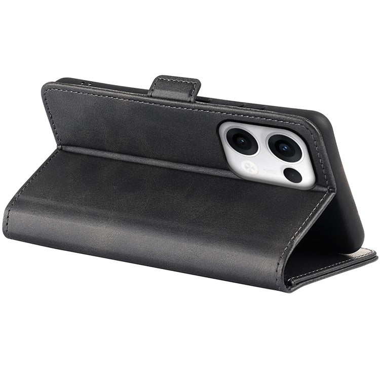 For Oppo Reno13 5G (Global) Stand Case Calf Texture Leather Wallet Phone Cover - Black
