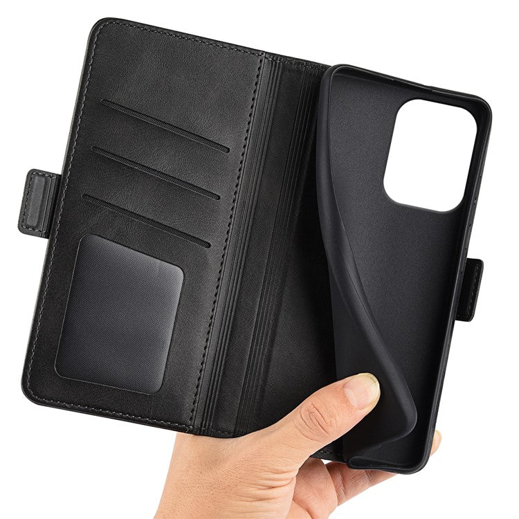 For Oppo Reno13 5G (Global) Stand Case Calf Texture Leather Wallet Phone Cover - Black