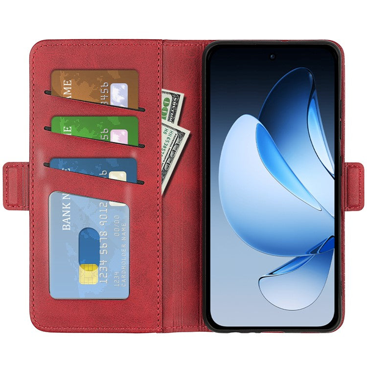 For Oppo Reno13 5G (Global) Stand Case Calf Texture Leather Wallet Phone Cover - Red