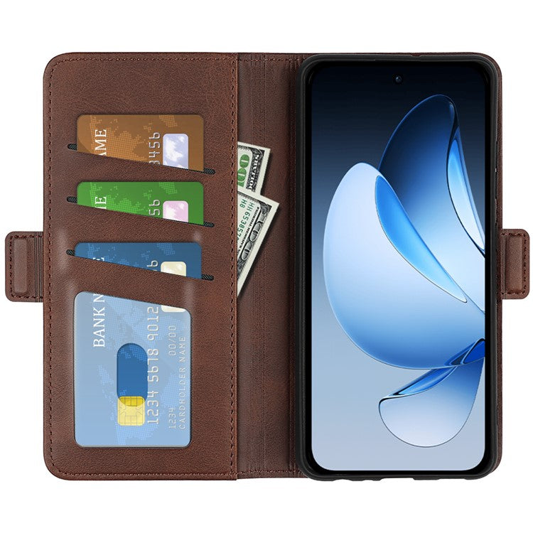 For Oppo Reno13 5G (Global) Stand Case Calf Texture Leather Wallet Phone Cover - Brown