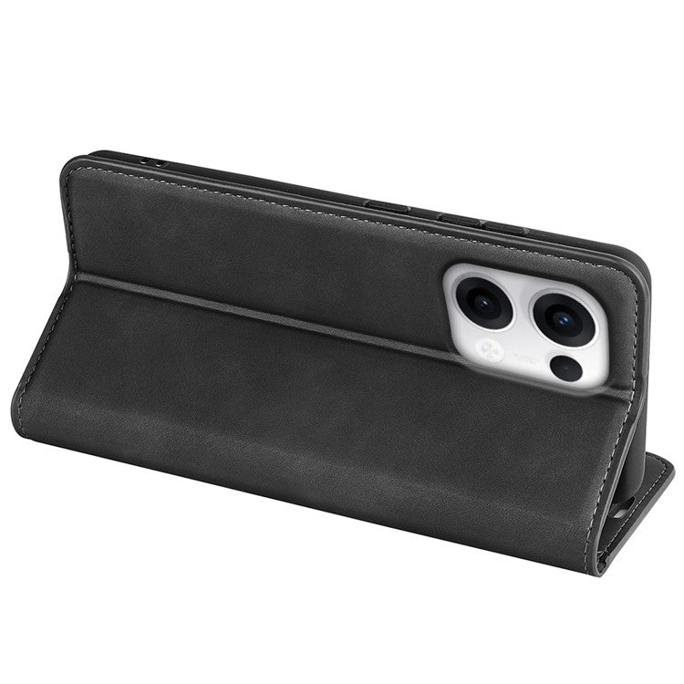 For Oppo Reno13 5G (Global) Case Skin Touch Leather Wallet Phone Cover - Black