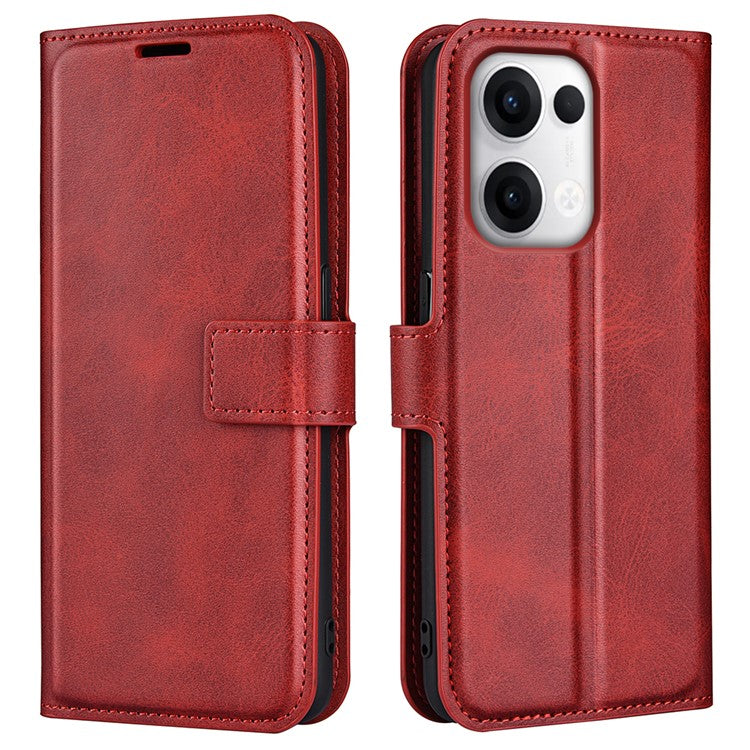 For Oppo Reno13 5G (Global) Stand Case Anti-Scratch Calf Texture Leather Phone Cover - Red