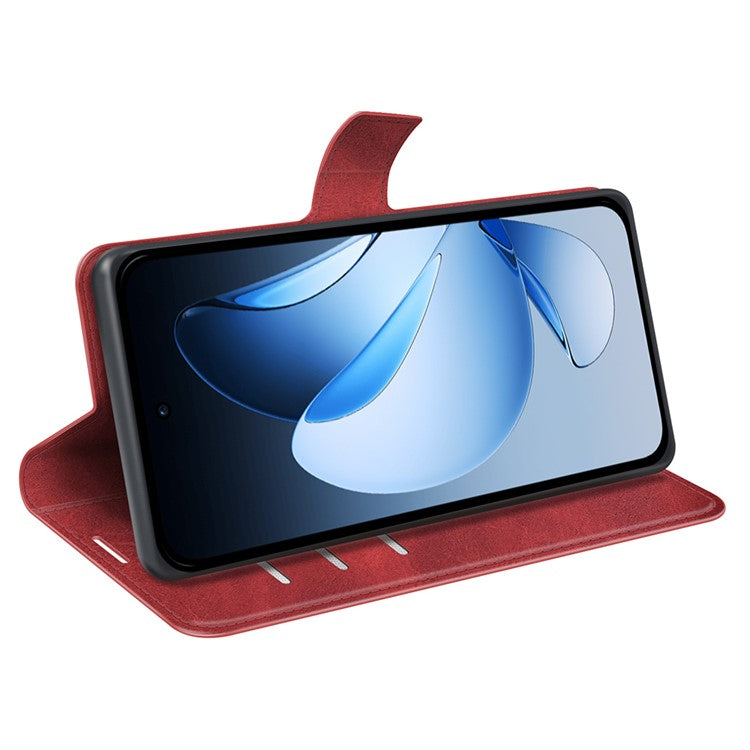 For Oppo Reno13 5G (Global) Stand Case Anti-Scratch Calf Texture Leather Phone Cover - Red