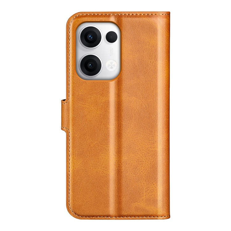 For Oppo Reno13 5G (Global) Stand Case Anti-Scratch Calf Texture Leather Phone Cover - Yellow