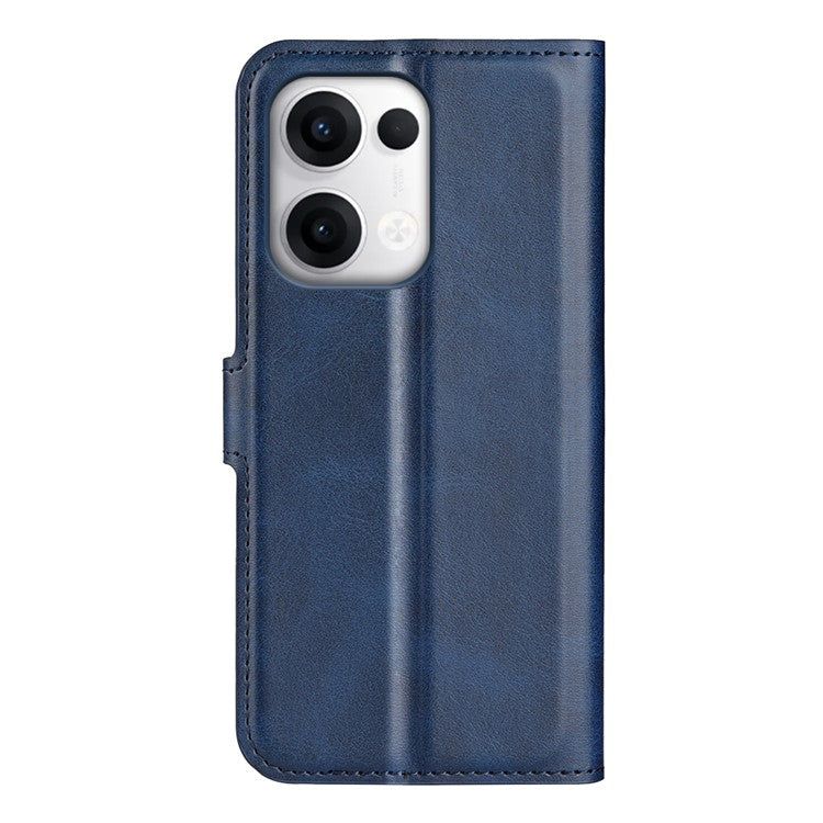 For Oppo Reno13 5G (Global) Stand Case Anti-Scratch Calf Texture Leather Phone Cover - Blue