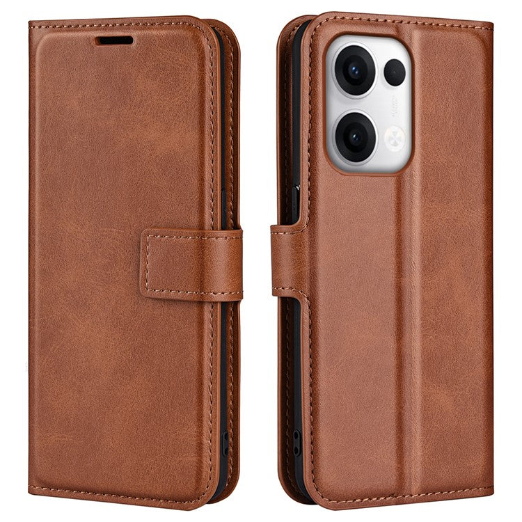 For Oppo Reno13 5G (Global) Stand Case Anti-Scratch Calf Texture Leather Phone Cover - Light Brown