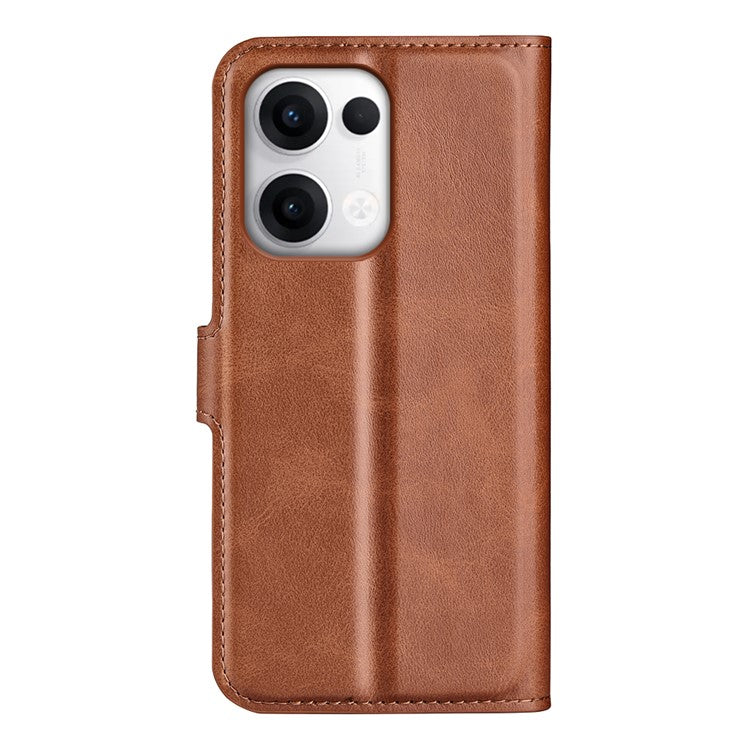 For Oppo Reno13 5G (Global) Stand Case Anti-Scratch Calf Texture Leather Phone Cover - Light Brown