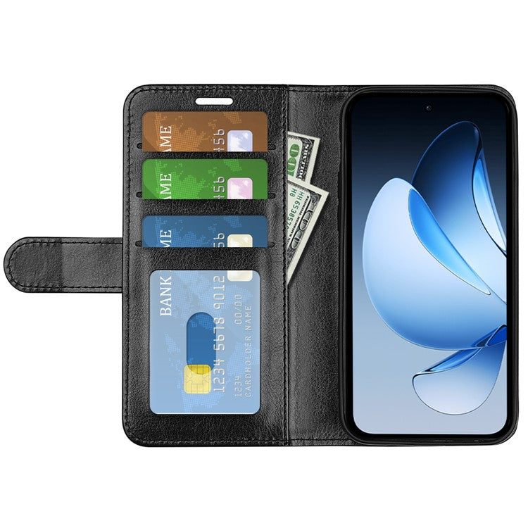 For Oppo Reno13 Pro 5G Wallet Case Crazy Horse Texture Stand Leather Phone Cover - Black