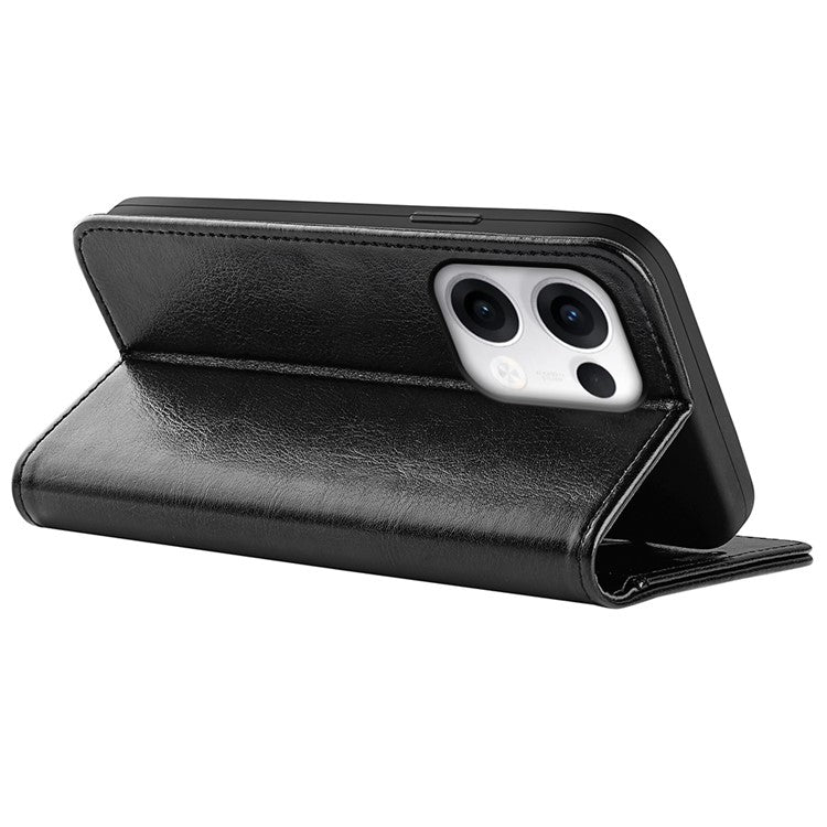 For Oppo Reno13 Pro 5G Wallet Case Crazy Horse Texture Stand Leather Phone Cover - Black
