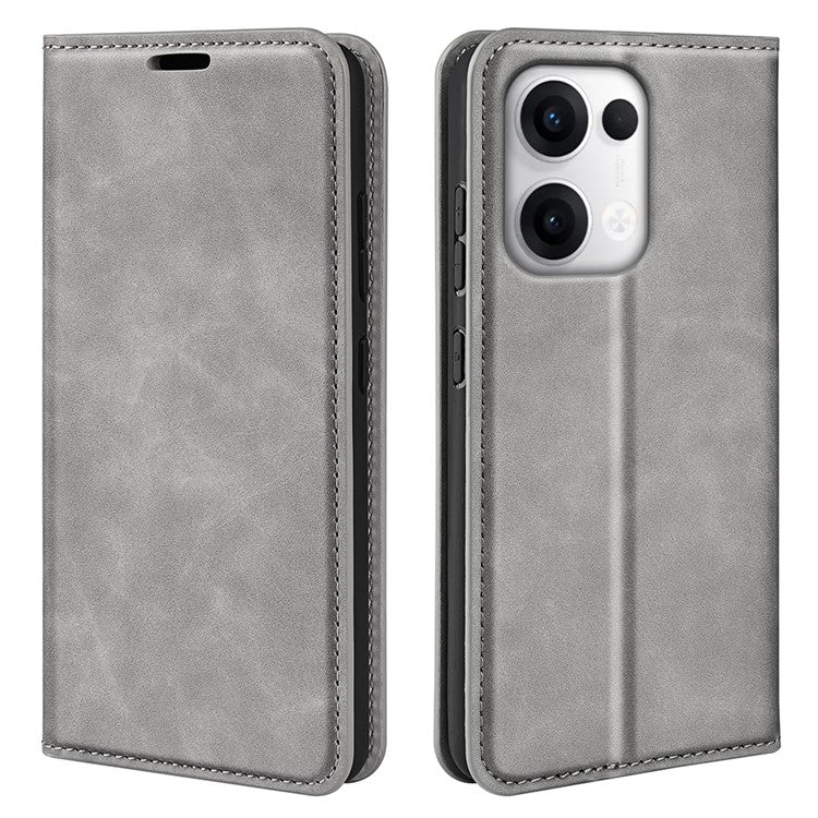 For Oppo Reno13 Pro 5G Case Skin Touch Leather Wallet Phone Cover - Grey