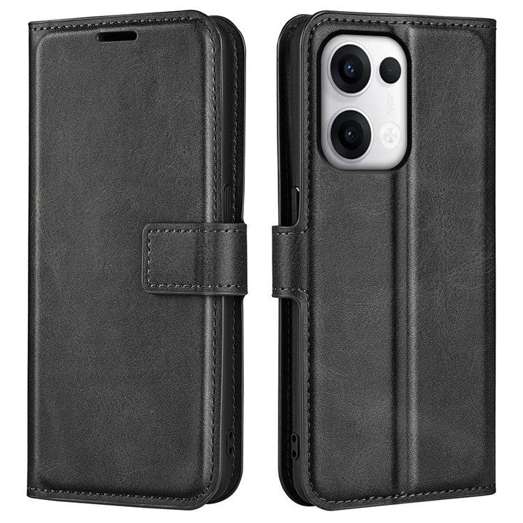 For Oppo Reno13 Pro 5G Stand Case Anti-Scratch Calf Texture Leather Phone Cover - Black