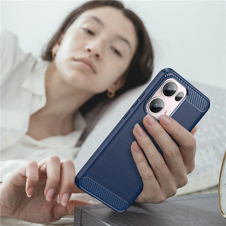 For Oppo Reno13 Pro 5G Case Protective Phone Cover Carbon Fiber Texture Brushed - Blue