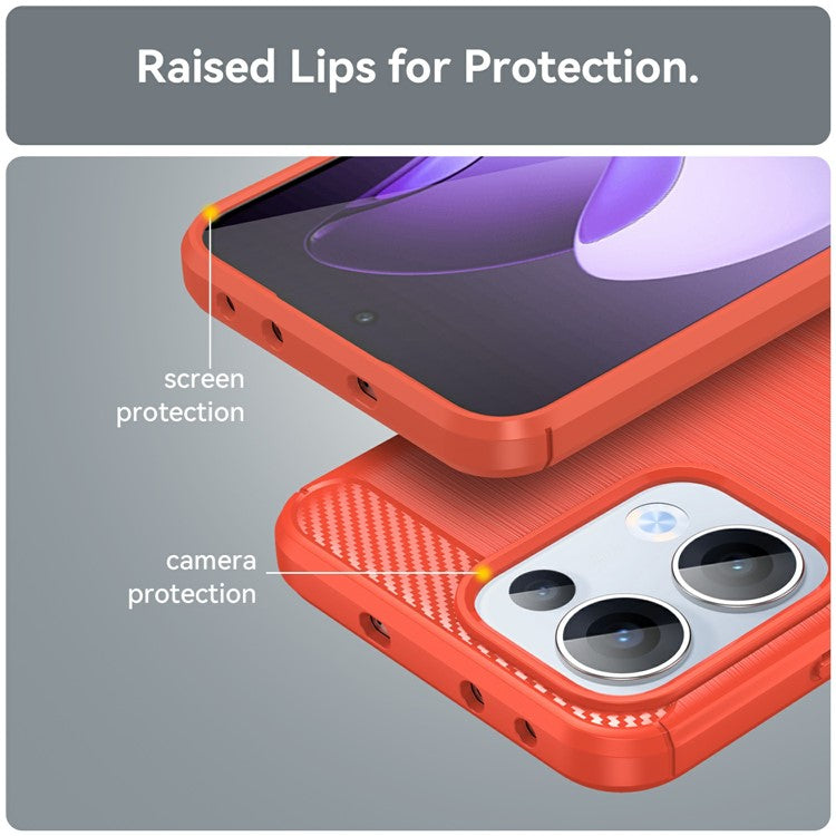 For Oppo Reno13 5G (Global) Case Protective Phone Cover Carbon Fiber Texture Brushed - Red