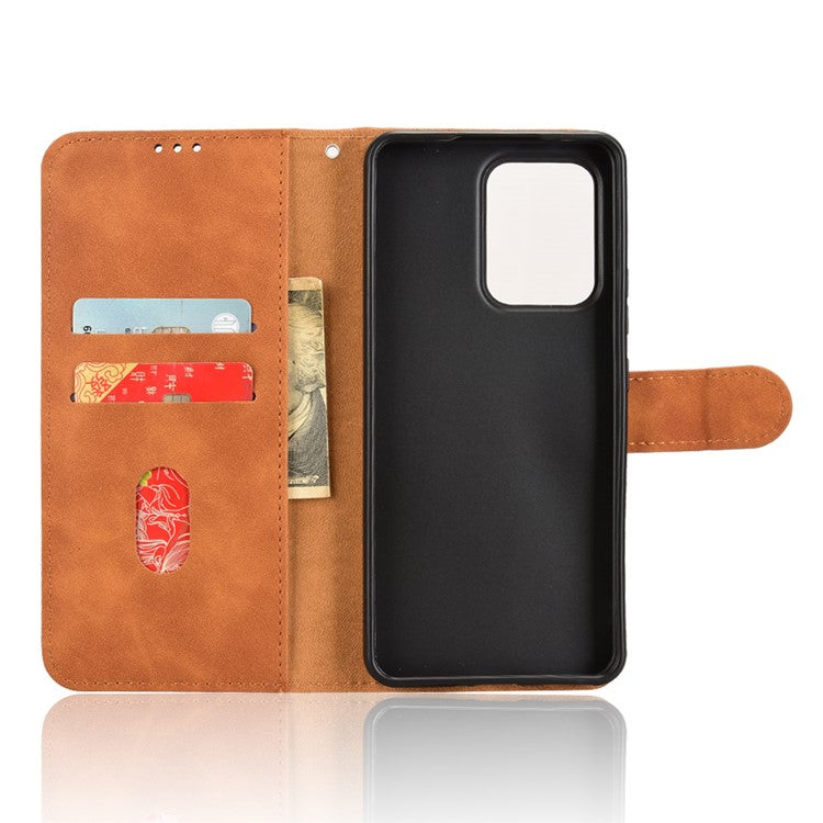 For Oppo Reno13 F 5G Leather Case Skin Feel Anti Drop Wallet Flip Phone Cover - Brown