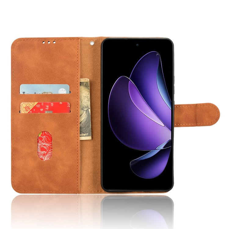 For Oppo Reno13 F 5G Leather Case Skin Feel Anti Drop Wallet Flip Phone Cover - Brown