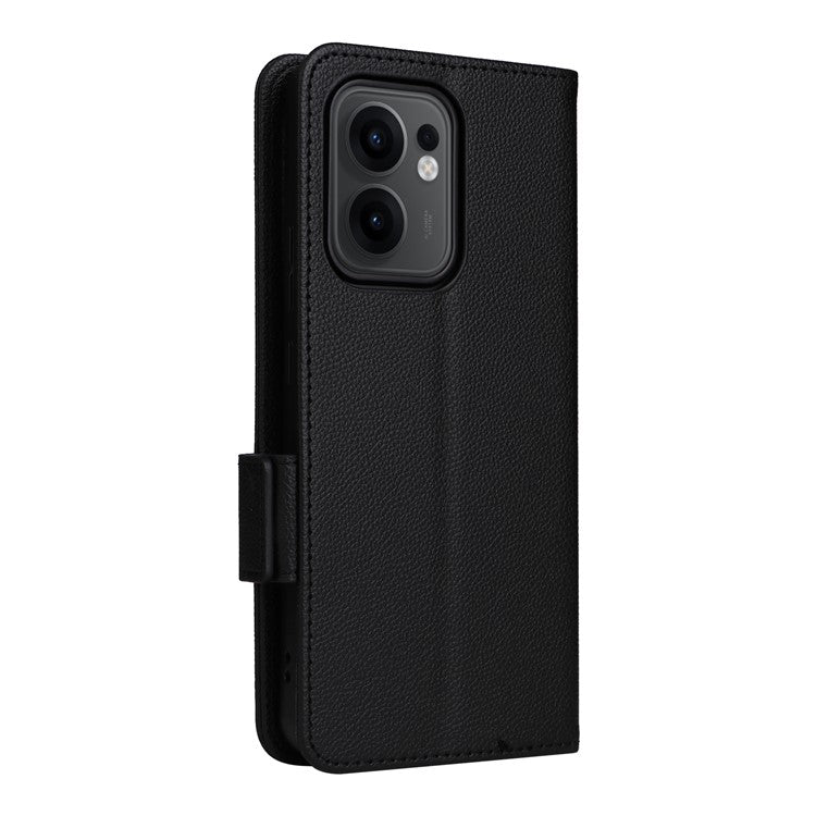 For Oppo Reno13 F 5G / 4G Case with Wrist Strap Litchi Texture PU Leather Wallet Phone Cover - Black