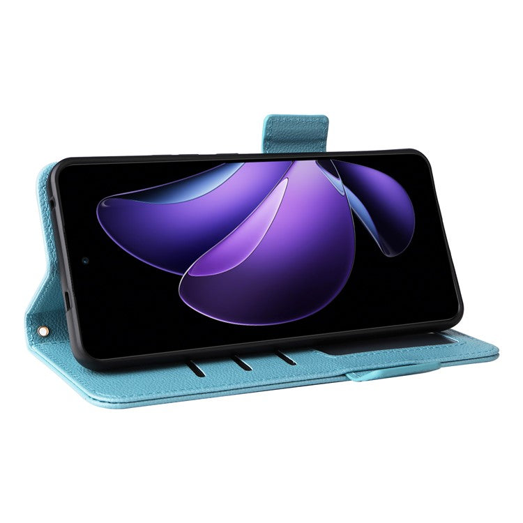 For Oppo Reno13 F 5G / 4G Case with Wrist Strap Litchi Texture PU Leather Wallet Phone Cover - Baby Blue