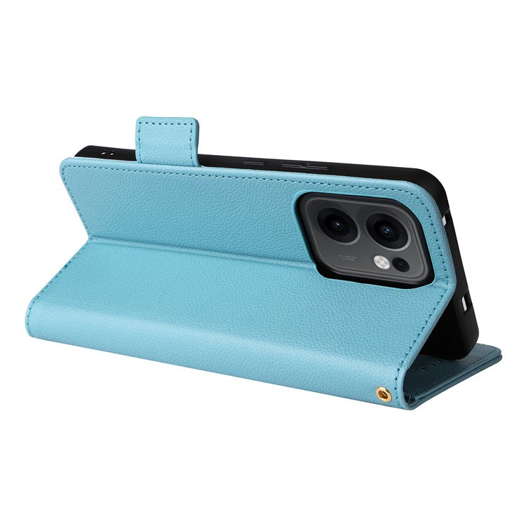 For Oppo Reno13 F 5G / 4G Case with Wrist Strap Litchi Texture PU Leather Wallet Phone Cover - Baby Blue