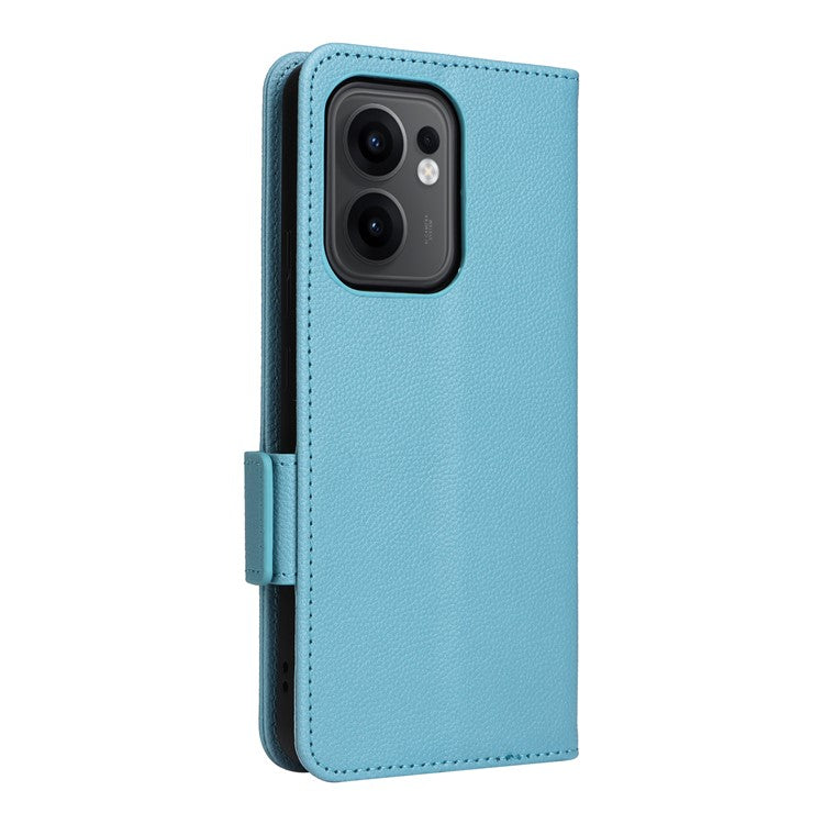 For Oppo Reno13 F 5G / 4G Case with Wrist Strap Litchi Texture PU Leather Wallet Phone Cover - Baby Blue