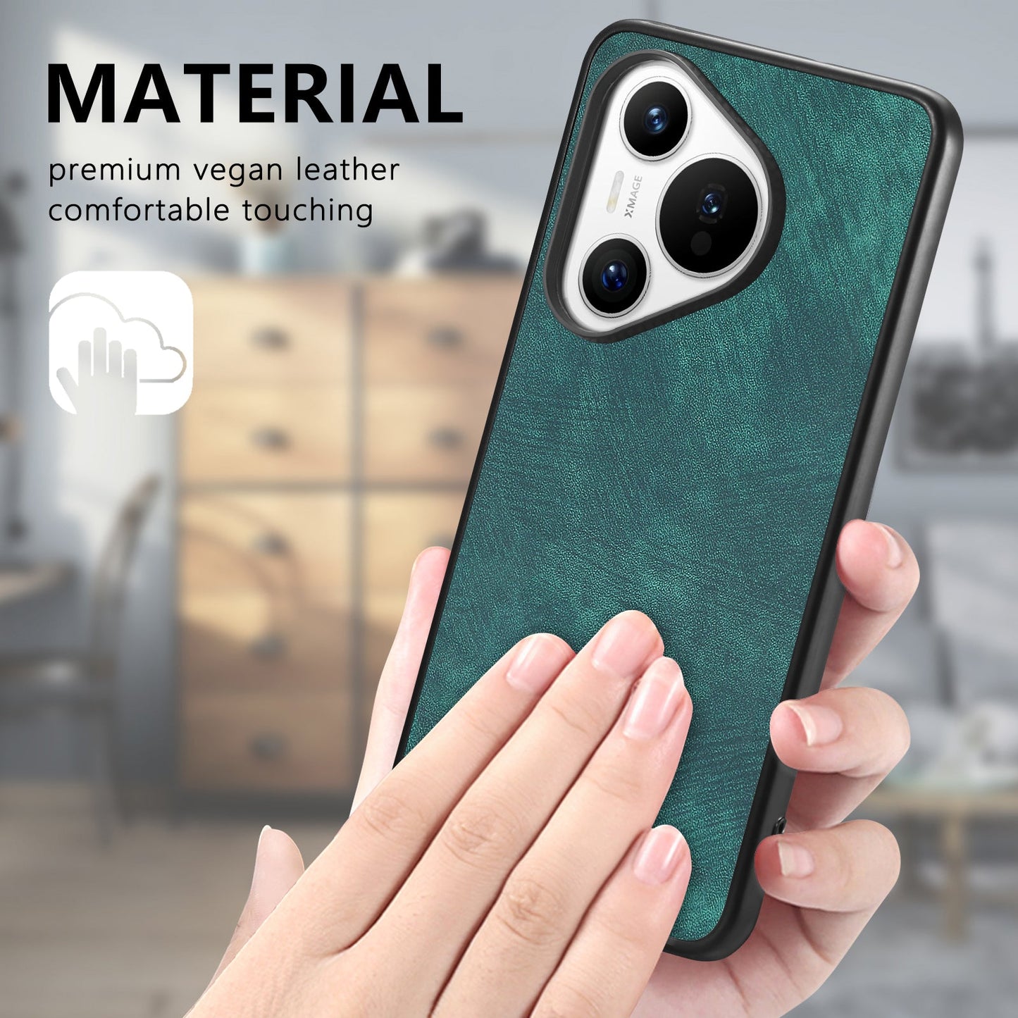For Huawei Pura 70 Case Shockproof Slim Retro Leather Phone Back Cover - Green