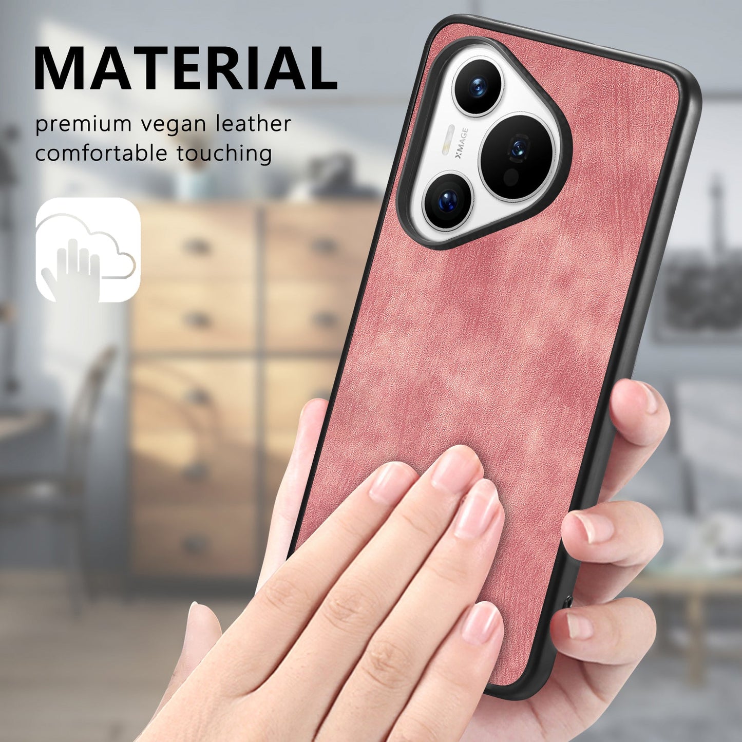 For Huawei Pura 70 Case Shockproof Slim Retro Leather Phone Back Cover - Pink