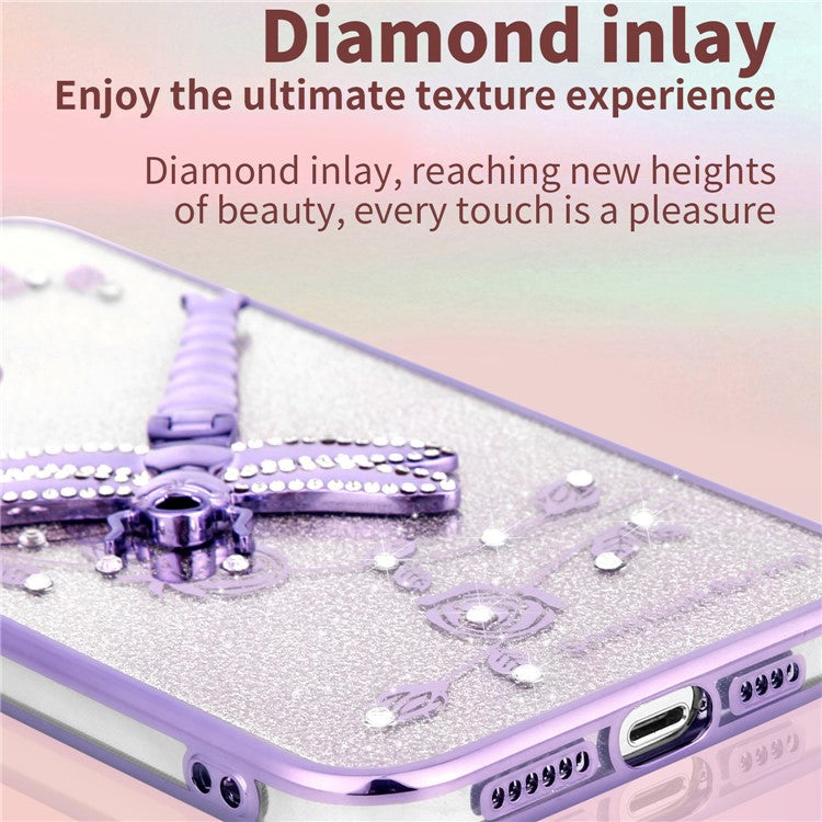 KADEM For Honor X8 5G Case Dragonfly Kickstand TPU Flowers Glitter Phone Cover - Purple