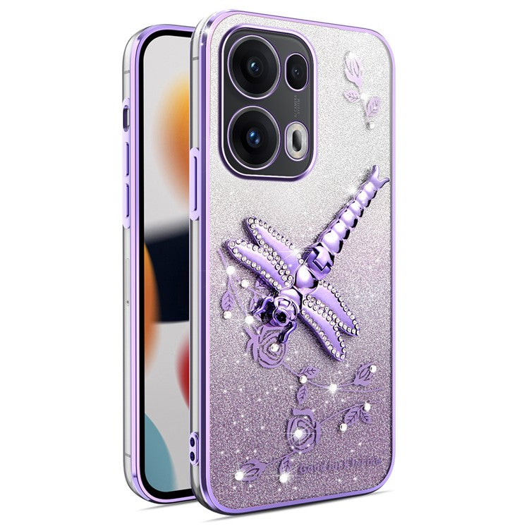 KADEM For Oppo Reno13 Pro 5G Case Dragonfly Kickstand TPU Flowers Glitter Phone Cover - Purple