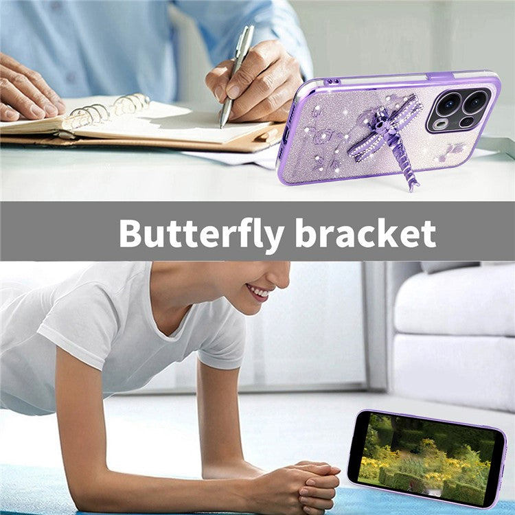 KADEM For Oppo Reno13 Pro 5G Case Dragonfly Kickstand TPU Flowers Glitter Phone Cover - Purple