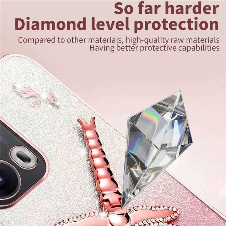 KADEM For Oppo Reno13 Pro 5G Case Dragonfly Kickstand TPU Flowers Glitter Phone Cover - Pink