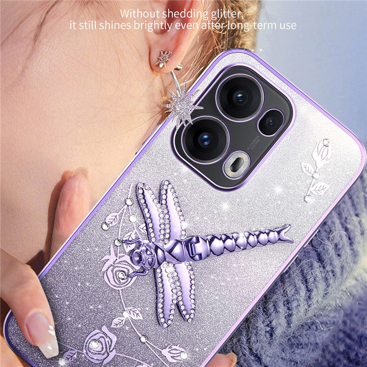 KADEM For Oppo Reno13 Pro 5G Case Dragonfly Kickstand TPU Flowers Glitter Phone Cover - Pink