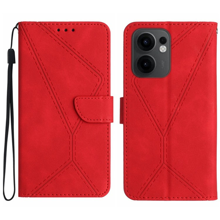 For Oppo Reno13 F 4G / 5G Case Skin Touch Lines Imprinted PU Leather Flip Phone Cover - Red