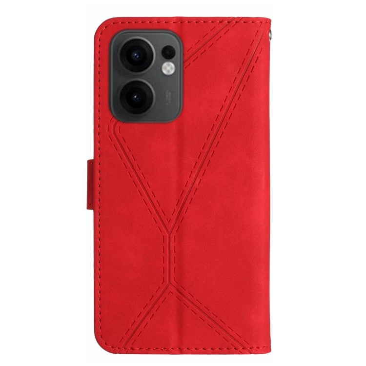 For Oppo Reno13 F 4G / 5G Case Skin Touch Lines Imprinted PU Leather Flip Phone Cover - Red
