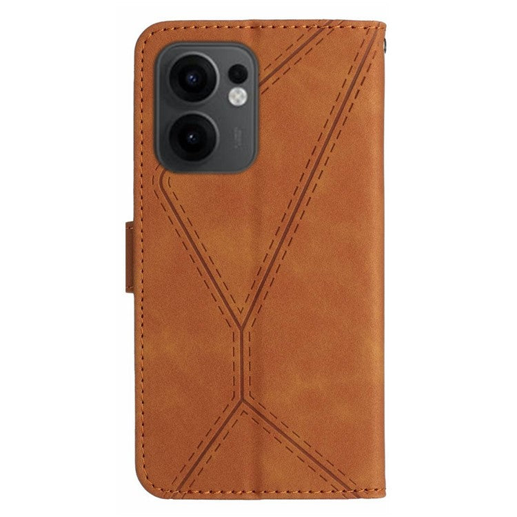 For Oppo Reno13 F 4G / 5G Case Skin Touch Lines Imprinted PU Leather Flip Phone Cover - Brown