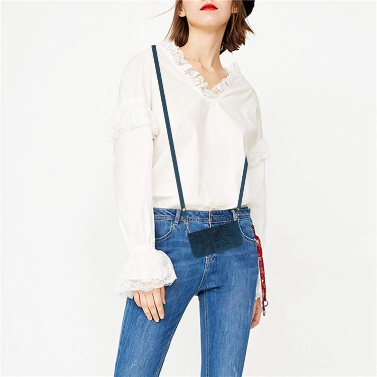 For Oppo Reno13 F 4G / 5G Case Sunflower Imprint PU Leather Phone Cover with Long Strap - Dark Blue