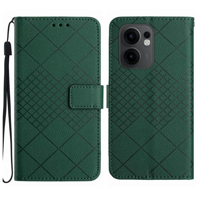 For Oppo Reno13 F 5G / 4G Wallet Phone Case Imprint PU Leather Flip Folio Cover - Green