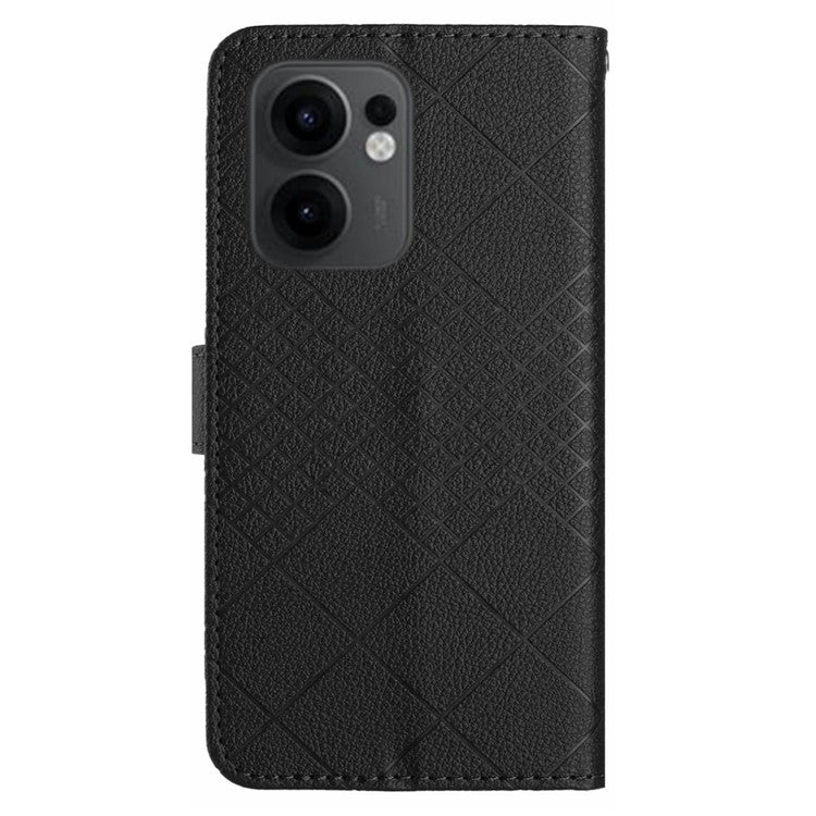 For Oppo Reno13 F 5G / 4G Wallet Phone Case Imprint PU Leather Flip Folio Cover - Black