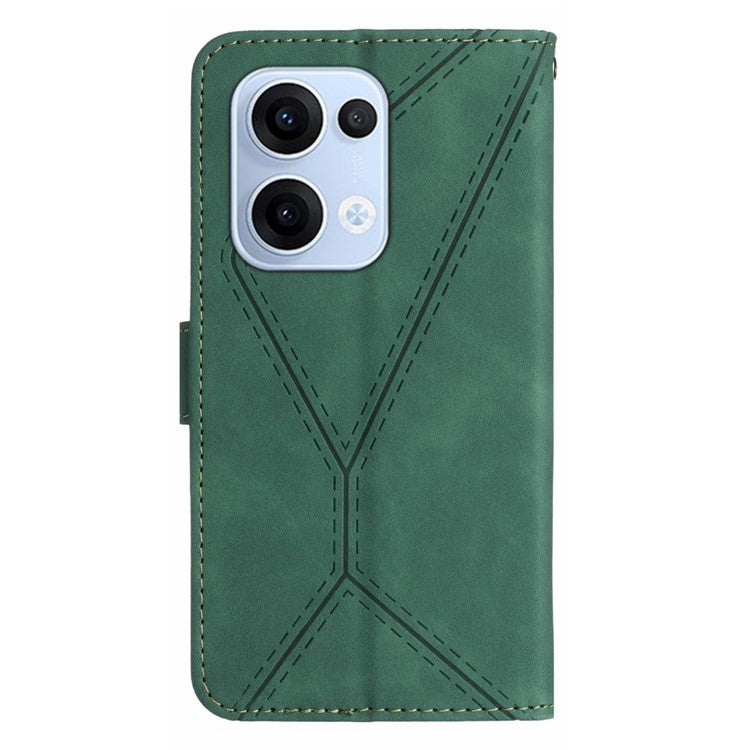 For Oppo Reno13 5G (Global) Case Skin Touch Lines Imprinted PU Leather Flip Phone Cover - Green