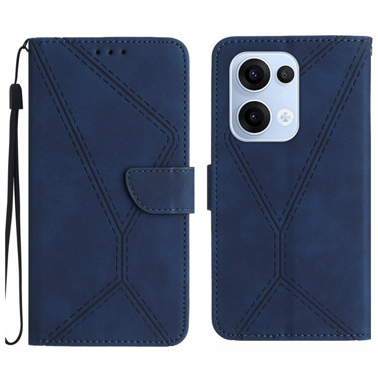 For Oppo Reno13 5G (Global) Case Skin Touch Lines Imprinted PU Leather Flip Phone Cover - Blue