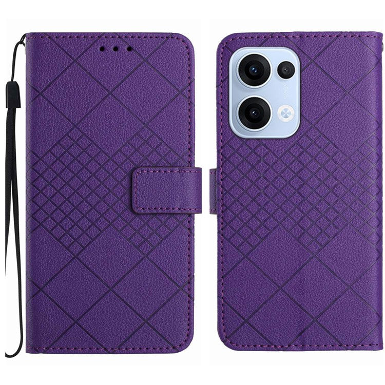 For Oppo Reno13 5G (Global) Wallet Phone Case Imprint PU Leather Flip Folio Cover - Dark Purple
